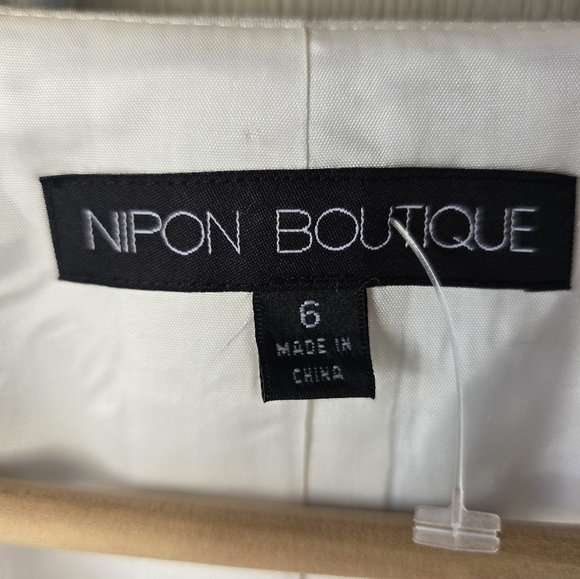 $240 Nipon Boutique Linen Blend Blazer Jacket Women 6 Lace Flare Sleeve Eyelet - Picture 8 of 14